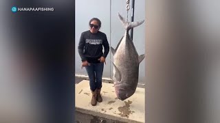 Hanapaʻa! Wahiawa woman reels in 108-pound ulua