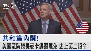 共和黨內鬨！美國眾議院議長麥卡錫遭罷免 史上第二短命｜TVBS新聞