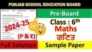 PSEB Class 6th Maths Preboard Sample Paper solution 2025