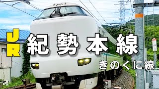 JR紀勢本線【黒江駅】付近の安原踏切。甲子園高校野球「智辯和歌山高校」の前を「特急くろしお」が走る