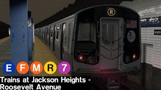 OpenBVE Virtual Railfanning: E, F, M, R and 7 Trains at Jackson Heights but the new techs are random