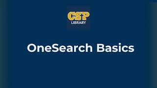 OneSearch Basics
