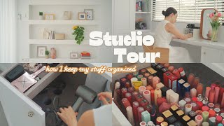 STUDIO TOUR, How I organize my Makeup and Hair tools | UPDATED MAKEUP COLLECTION 2025