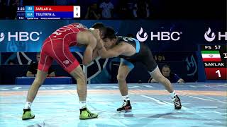 1/4 FS - 57 kg: A. SARLAK (IRI) v. A. TSIUTRYN (BLR)