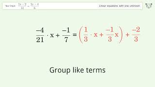 Solve (2x-2)/14=(2x-4)/6: Linear Equation Video Solution | Tiger Algebra