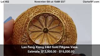 Lao Feng Xiang 24kt Gold Filigree Vase.