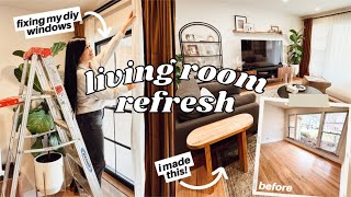 REFRESHING MY BORING LIVING ROOM ON A BUDGET (cozy vibes makeover) *MAJOR DIY UPGRADES*