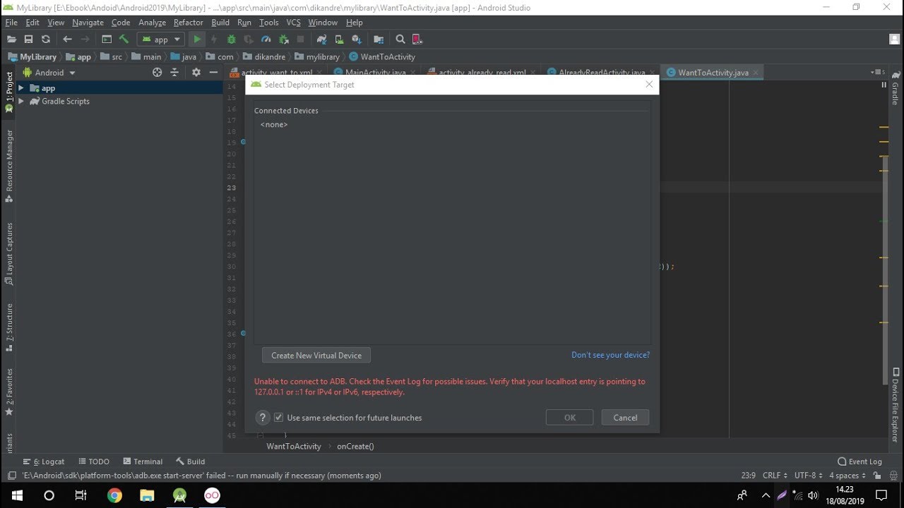 [SOLVED] How To Fix Android Studio 3.4 Error "Unable To Connect To ADB ...