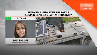 Pemandu Mercedez terbakar, suspek langgar lari motosikal?