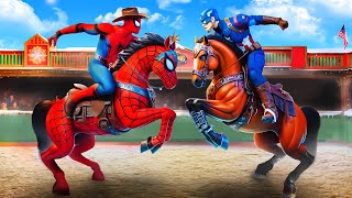 حصان الرجل العنكبوت يركب الخيل مع الابطال الخرقين باركور سبيدرمان الحصان-🐎 SUPERHEROES HORSE ANIMALS