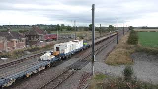 66546 and 66540 T 'n' T a Balfour Beatty crane and barrier wagons. South Otterington. 26.10.21