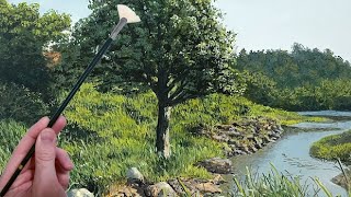 Acrylic Painting Time Lapse | Tree by River Realistic Landscape
