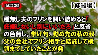 種無し夫のフリンを問い詰めると「妊娠しないし別にいいだろ」と反省の色無し【AKITA 2ch】