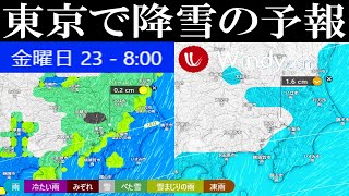 2月23日午前から24日未明にかけて関東南部の東京地方でも降雪のWindy予報