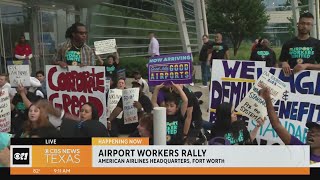 Airport service workers rally, demanding better pay \u0026 benefits