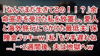 「なんでまだ生きてるの！！？」余命宣告を受けた私を放置し、愛人と海外旅行にでかけた最低夫「保険金ラッキーｗ」私「もう手遅れね…」→2週間後、夫は地獄へｗ