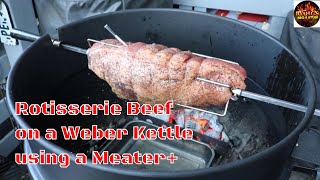 How to Rotisserie Beef on a Weber Kettle with Meater Plus #meatermade #weberrotisserie