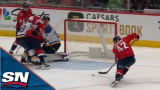 Capitals' Alexander Alexeyev Sets Up Martin Fehervary For Nice Backdoor One-Timer vs. Blues