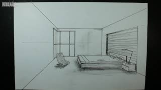 Interior - How To Draw Simple Bedroom in 1 Point Perspective