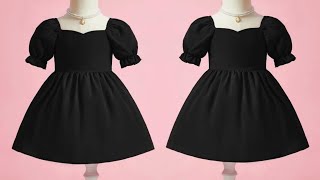 Beautiful Puff Sleeves Sweetheart Neck Dress Cutting and Stitching | Very Easy Baby Frock Design