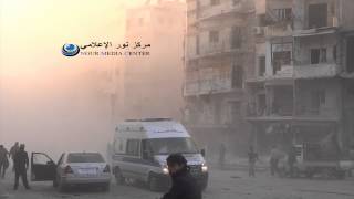 حلب :: اللحظات الأولى للبرميل الثاني على حي المواصلات 6-11-2014م