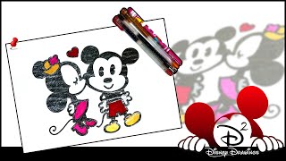 How to Draw Cute Little Minnie Mouse kissing Mickey Mouse inspired by Disney Cuites - Disney Drawing