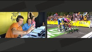 Aussie Tour de France commentary team's passionate reaction to close finish for Aussie Schultz