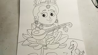 Saraswati thakur outline drawing for kids #saraswati #kidart #drawing