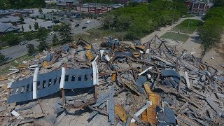 Martin Tower implosion leaves a massive pile of rubble and debris