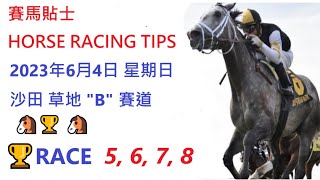 🏆「賽馬貼士」🐴2023年 6 月 4 日💰 星期日  😁 沙田 香港賽馬貼士💪 HONG KONG HORSE RACING TIPS🏆 RACE  5  6  7  8      😁