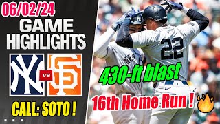 New York Yankees vs San Francisco Giants [TODAY Highlights] June 2, 2024 | Soto's 16th Homers !