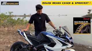 Rolon brass chain \u0026 sprocket kit in RS200 | Best chain sprocket for rs200 🔥👌🏻