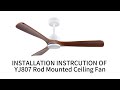 Voice Control Smart Ceiling Fan with Light Installation instructions - Model YJ807 Sloped Mounted