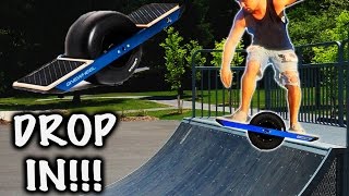 INSANE ONE WHEEL HOVERBOARD DROP IN AT THE SKATE PARK!!! | JOOGSQUAD PPJT