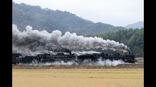 【汽笛の聴き比べ】C57-1+D51-200重連SLやまぐち号〜Comparison of steam locomotive whistle