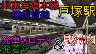 JR東海道線・横須賀線戸塚駅 発車メロディ「木もれ陽の散歩道」・「Gota del Vient」・「Cielo Estrellado」・「蝶々のように」＆通過・発着シーン！駅構内散策