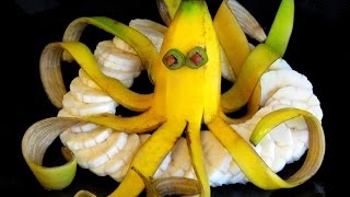 Art In Banana Squid | Banana Art | Fruit Carving Banana Garnishes