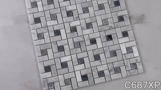 Marble Online - Carrara White Marble Pinwheel Windmill Spiral Target Mosaic Tile Bardiglio Polished