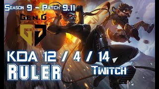 Gen Ruler TWITCH vs SIVIR ADC - Patch 9.11 KR Ranked