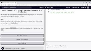 15 - Learn Basic JavaScript - Create Decimal Numbers with JavaScript