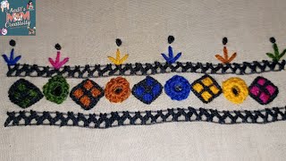 Balochi Hand Embroidery Border Line Design with Mirror Work | Easiest one