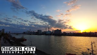 Sunset walk along Shinano river in Niigata City