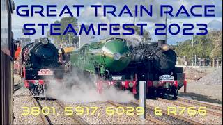 Hunter Valley Steamfest Great Train Race 2023. Four Steam Locomotives! From on 6029 & 5917's Trains