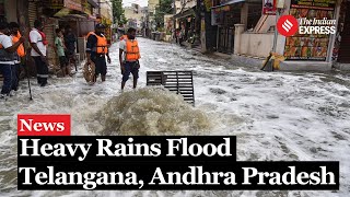 Telangana Rains: Heavy Rains Batter Telangana \u0026 Andhra: Schools Shut, Train Services Disrupted