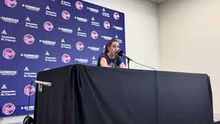 Caitlin Clark speaks to media before Indiana Fever vs Valkyries, discusses back injury and timeline