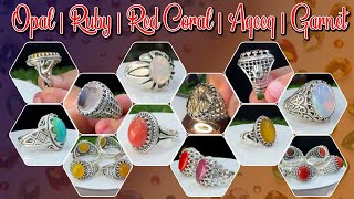 Opal Ruby Red Coral Shajri Aqeeq Garnet Mohenajaf   Beautiful Irani Rings