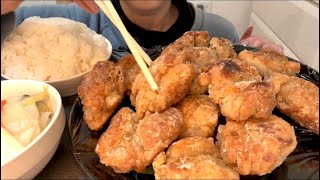 【ASMR，咀嚼音】Homemade Fried Chicken and Rice！手作り鶏の唐揚げとご飯！