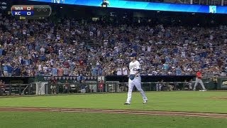 MIA@KC: Crow strikes out Stanton to keep game tied