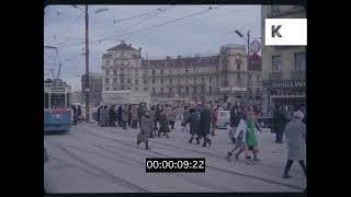 1960s Munich, Germany, Stachus Busy Street Scenes, Trams, 35mm