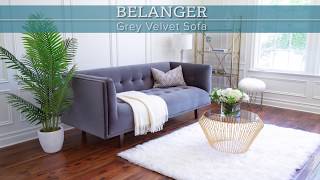 Abbyson - BELANGER Grey Velvet Sofa